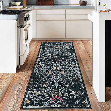 Floral Area Rugs, Washable Boho Forest Giverny Stain Resistant Non Slip Low Pile Carpet