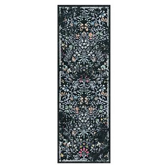 Floral Area Rugs, Washable Boho Forest Giverny Stain Resistant Non Slip Low Pile Carpet