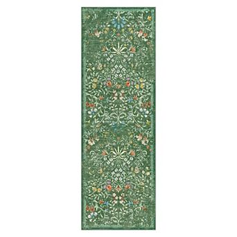 Floral Area Rugs, Washable Boho Forest Giverny Stain Resistant Non Slip Low Pile Carpet