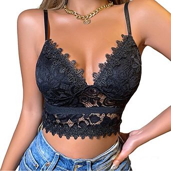 Women Scalloped Lace Cropped Cami Top with Adjustable Straps
