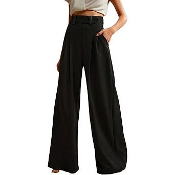 Womens Wide Leg Pants High Waist Straight Casual Work Office Business Palazzo Trousers with Pockets