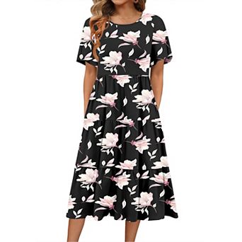 Zeagoo Women's Casual A-Line Midi Dress Short Sleeve Flowy Beach Sundress with Pockets