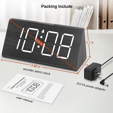 Wooden Alarm Clock Large Numbers USB Charger Adjustable Volume 5-Level Dimmer DST Wood Decor