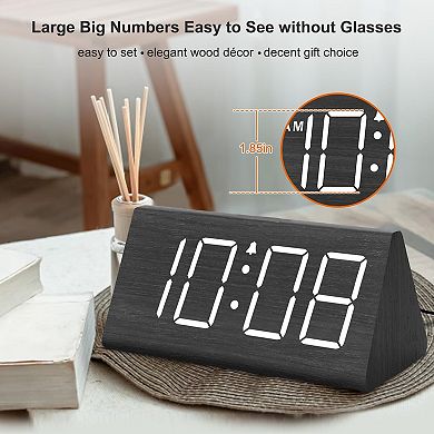 Wooden Alarm Clock Large Numbers USB Charger Adjustable Volume 5-Level Dimmer DST Wood Decor