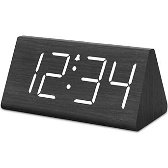 Wooden Alarm Clock Large Numbers USB Charger Adjustable Volume 5-Level Dimmer DST Wood Decor