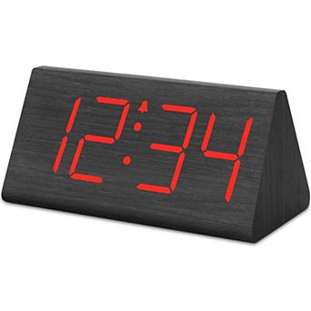 Wooden Alarm Clock Large Numbers USB Charger Adjustable Volume 5-Level Dimmer DST Wood Decor