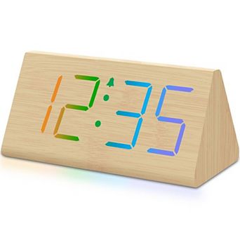Wooden Alarm Clock Large Numbers USB Charger Adjustable Volume 5-Level Dimmer DST Wood Decor