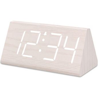 Wooden Alarm Clock Large Numbers USB Charger Adjustable Volume 5-Level Dimmer DST Wood Decor