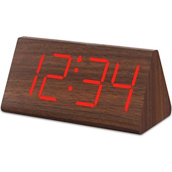 Wooden Alarm Clock Large Numbers USB Charger Adjustable Volume Dimmer Snooze DST Wood Decor