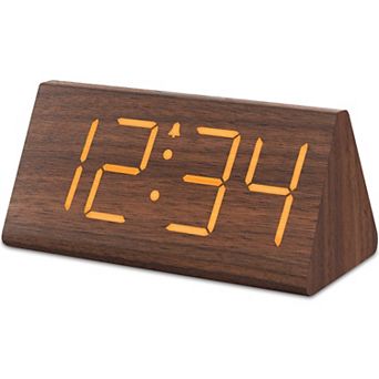 Wooden Alarm Clock Large Numbers USB Charger Adjustable Volume Dimmer Snooze DST Wood Decor