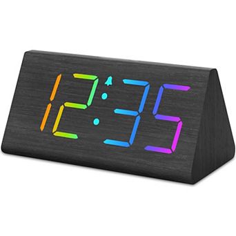 Wooden Alarm Clock Large Numbers USB Charger Adjustable Volume Dimmer Snooze DST Wood Decor