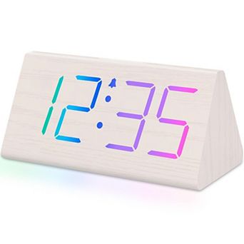 Wooden Alarm Clock Large Numbers USB Charger Adjustable Volume Dimmer Snooze DST Wood Decor