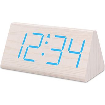 Wooden Alarm Clock Large Numbers USB Charger Adjustable Volume Dimmer Snooze DST Wood Decor