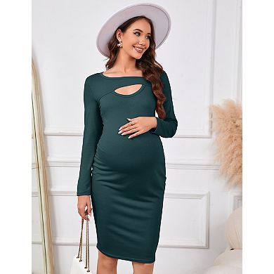 Maternity Dress Square Neck Hollow Knit Maternity Bodycon Dress