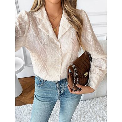 Women's Lace Button Up Casual Sheer Long Sleeve Blouses Going Out Outfits
