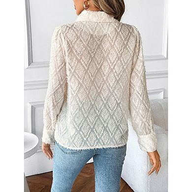 Women's Lace Button Up Casual Sheer Long Sleeve Blouses Going Out Outfits