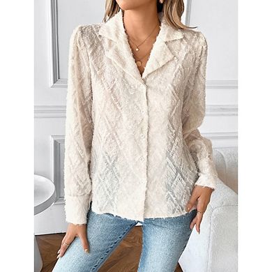 Women's Lace Button Up Casual Sheer Long Sleeve Blouses Going Out Outfits