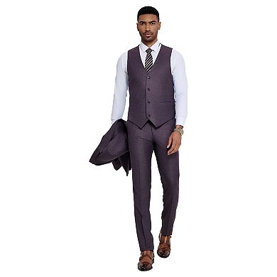 Men's 3-Piece Solid Sharkskin Suit Set, Wide Peak Lapel