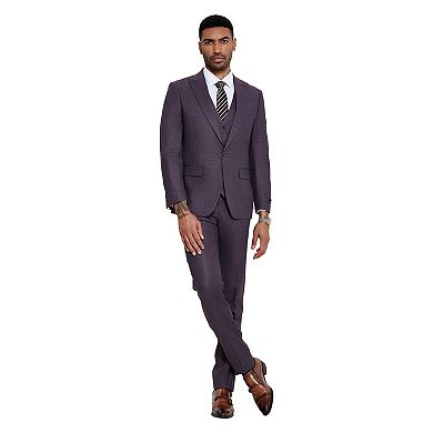 Men's 3-Piece Solid Sharkskin Suit Set, Wide Peak Lapel