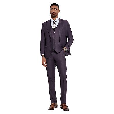 Men's 3-Piece Solid Sharkskin Suit Set, Wide Peak Lapel