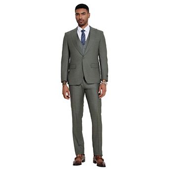 Men's 3 pc Solid Sharkskin Suit Set, Wide Peak Lapel