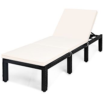 Costway Patio Lounge Chaise Couch Cushioned Rattan Height Adjustable Garden