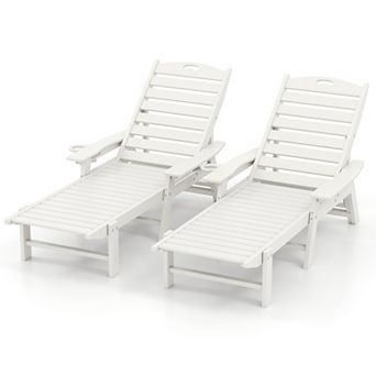 Costway Patio Lounge Chair Chaise Adjustable Back Weatherproof HDPE Cup Holder