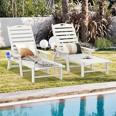 Costway Patio Lounge Chair Chaise Adjustable Back Weatherproof HDPE Cup Holder