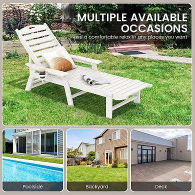 Costway Patio Lounge Chair Chaise Adjustable Back Weatherproof HDPE Cup Holder