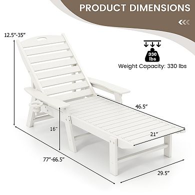 Costway Patio Lounge Chair Chaise Adjustable Back Weatherproof HDPE Cup Holder