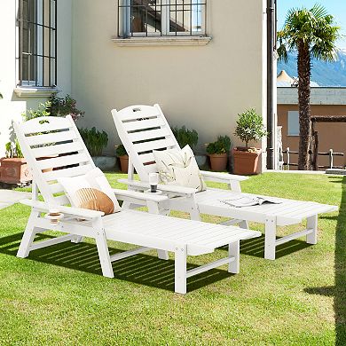 Costway Patio Lounge Chair Chaise Adjustable Back Weatherproof HDPE Cup Holder