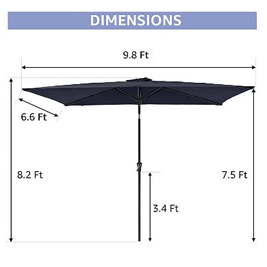 SUNSITT 6.6 x 9.8ft Rectangular Patio Umbrella, Outdoor Table Market Umbrella with Push Button Tilt