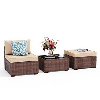 SUNSITT 3 pc Patio Furniture Set Outdoor Sectional Sofa PE Wicker Rattan Conversation Set