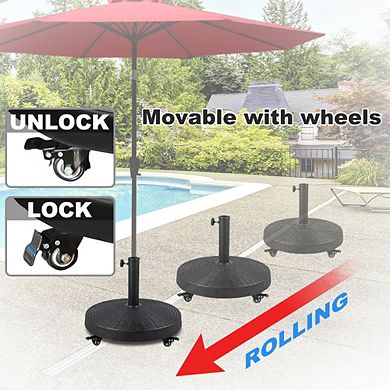 SUNSITT Patio Umbrella Base, Heavy-Duty Stand Resin Weights with Wheels