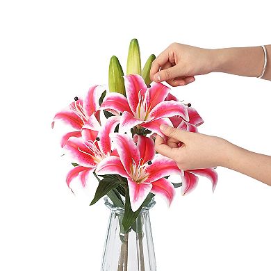 Artificial Lily Flower Bouquet Set, Elegant Floral Arrangement in Vase for Home, Table&Office Decor