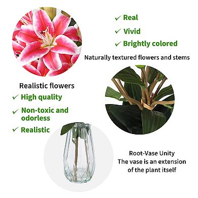 Artificial Lily Flower Bouquet Set, Elegant Floral Arrangement in Vase for Home, Table&Office Decor
