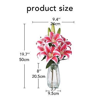 Artificial Lily Flower Bouquet Set, Elegant Floral Arrangement in Vase for Home, Table&Office Decor