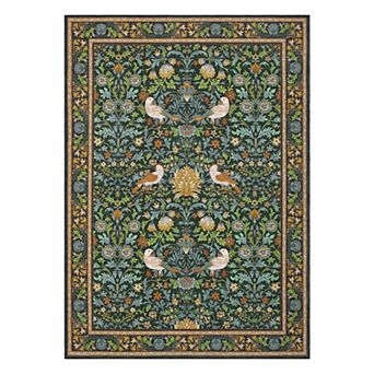 Fashionwu Vintage Floral Bird Pattern Rug Washable Non Slip Thin Soft Indoor Carpet Home Decor