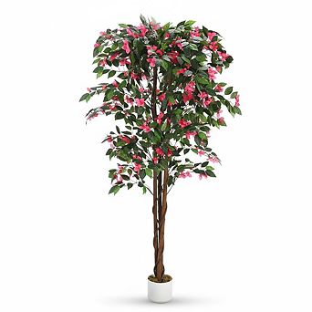 Artificial Pink Bougainvillea Tree, Natural Trunk, Maintenance-Free Indoor Outdoor Decor