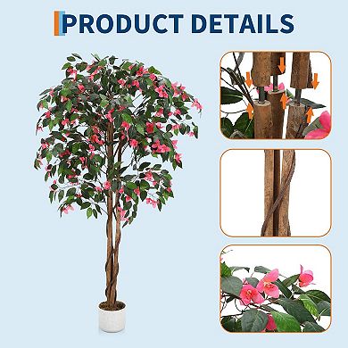 Artificial Pink Bougainvillea Tree, Natural Trunk, Maintenance-Free Indoor Outdoor Decor