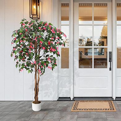 Artificial Pink Bougainvillea Tree, Natural Trunk, Maintenance-Free Indoor Outdoor Decor