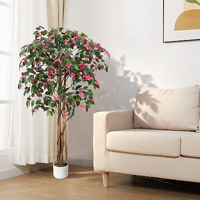 Artificial Pink Bougainvillea Tree, Natural Trunk, Maintenance-Free Indoor Outdoor Decor