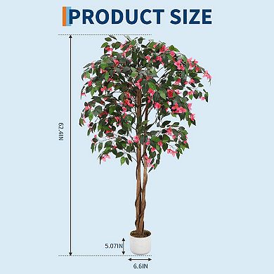 Artificial Pink Bougainvillea Tree, Natural Trunk, Maintenance-Free Indoor Outdoor Decor