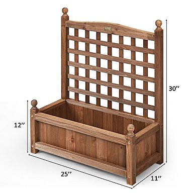 Costway Solid Wood Planter Box with Trellis Weather-Resistant Outdoor 25''x11''x30''