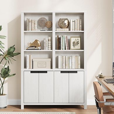 Dual-Layer Storage Bookshelf with Adjustable Shelves, Large Capacity Bookcase for Home Office