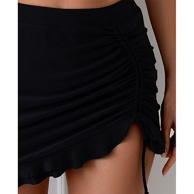 Women's High Waisted Swim Skirt - Ruched Ruffle Hem Bathing Suit Bottoms