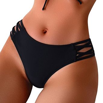 Women's Criss Cross Side Bikini Bottoms - High Cut Hipster Swim Briefs