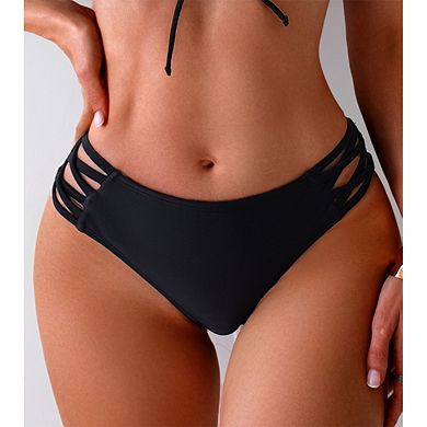 Women's Criss Cross Side Bikini Bottoms - High Cut Hipster Swim Briefs