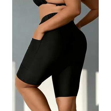 Women's High Waisted Swim Board Shorts - Tummy Control Bathing Suit Bottoms with Pockets
