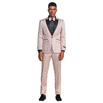 Men's 2 pc Paisley Suit Set w/ Black Peak Lapel, Skinny-Fit